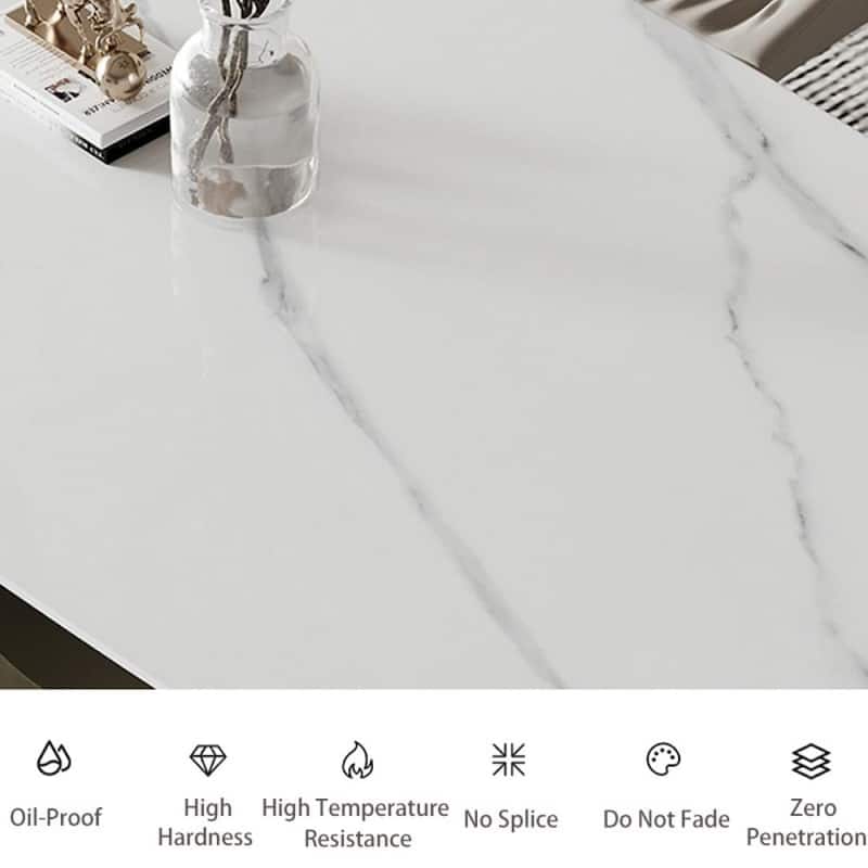 Modern Dining Table with Rectangular Sintered Stone Tabletop, Carbon Steel Leg, Minimalist Kitchen Dining Room Table