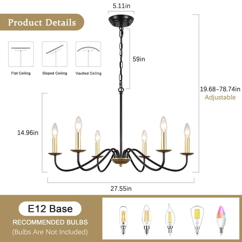 6-Light 27.55-inch Farmhouse Chandeliers for Living Room Foyer Hallway