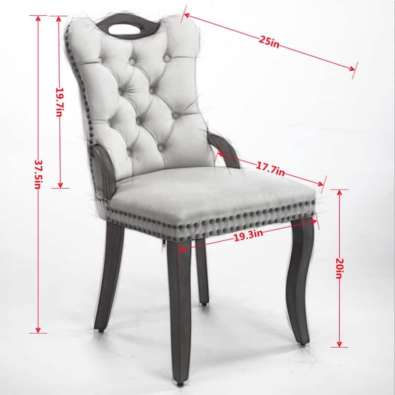 GDF Studio- Velvet Wing-Back Dining Chair with Handmade Tufted Trim & Curved Wood Legs, Set of 2