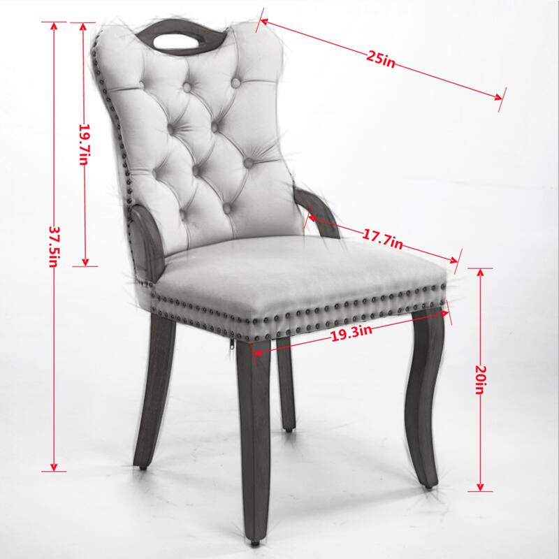 Velvet Dining Chair with Handmade Tufted Trim, Solid Wood Handles on Top and Sides, Elegant Overall Shape,Set of 2