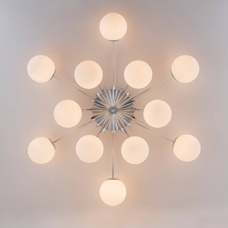 Mid-Century 12-Light Milky Glass Globe Sputnik Ceiling Light - 39in