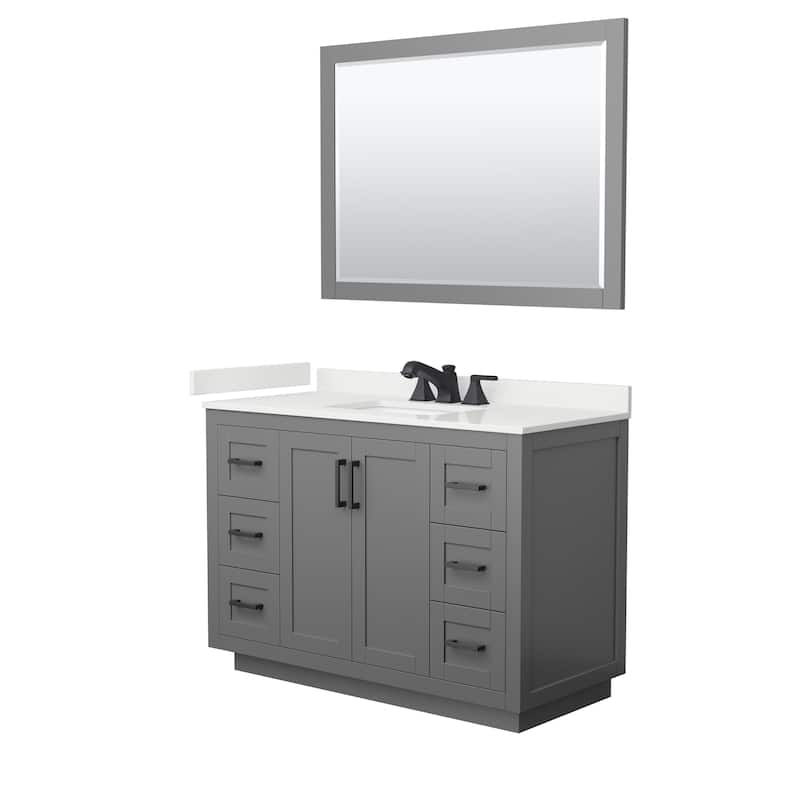 Miranda 48-inch Single Vanity, Quartz Top, 46-inch Mirror - Dark Gray, Black Trim, White Quartz Top