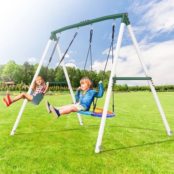 slide 2 of 7, 7.5ft Tall Swing Sets for Backyard, 500lbs Heavy Duty Swing Set for Kids and Adults , Outdoor Playground Sets for Backyards