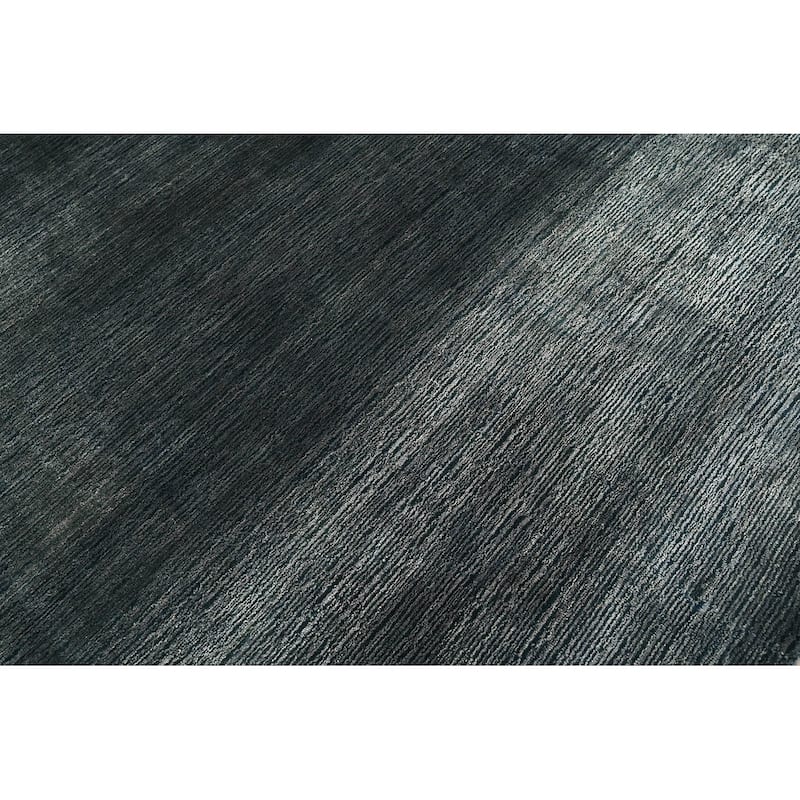 Hand Knotted Textured Blue,Gray Tibetan Wool Modern Oriental Area Rug - 6' 6'' x 9' 7''