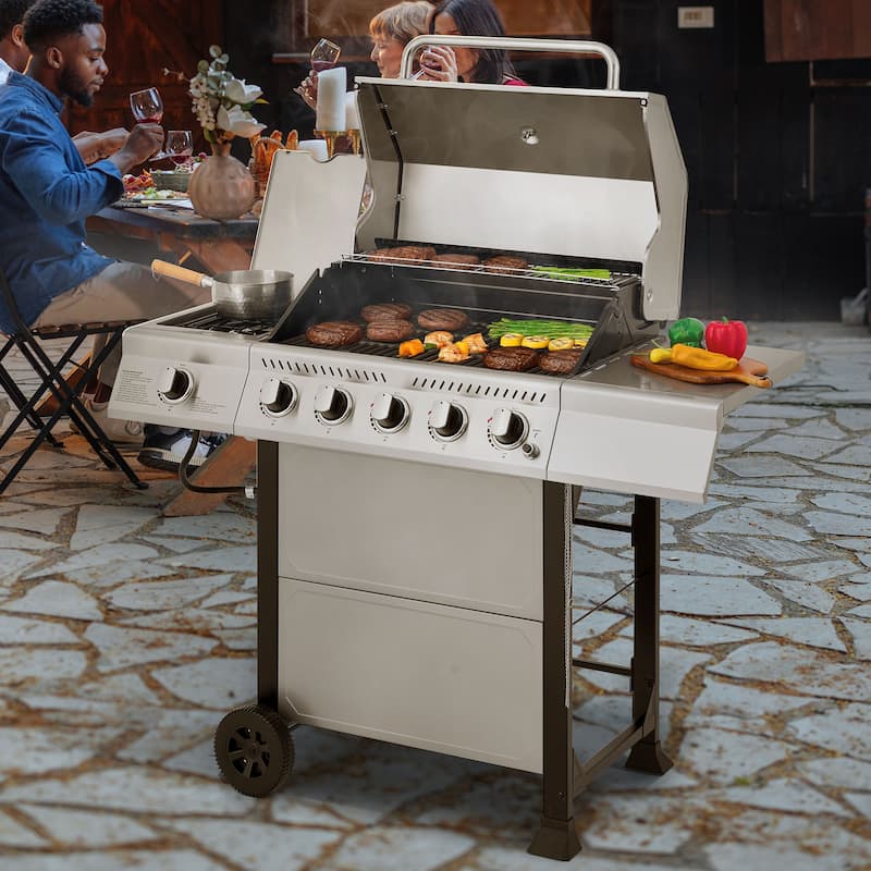 Royal Gourmet GA5401T 5-Burner BBQ Liquid Propane Gas Grill with Sear Burner and Side Burner, Silver