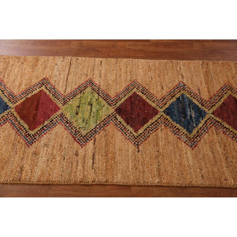 Moroccan Orange Tribal Oriental Runner Rug Handmade Wool Carpet - 3'3" x 12'6"