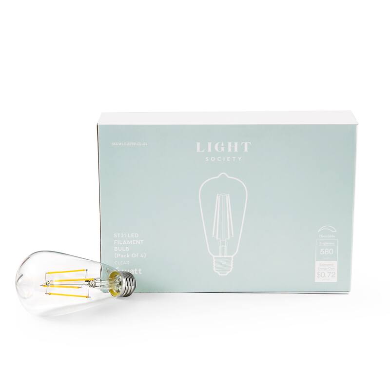 Light Society Aquella ST21 Shape LED Filament Light Bulb (Set of 4) - Clear