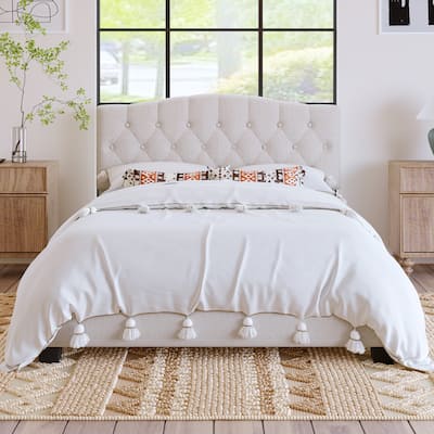 Stylish Queen Size Linen Upholstered Platform Bed (Tan)