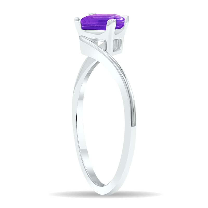 Women's Solitaire Amethyst Wave Ring in 10K White Gold