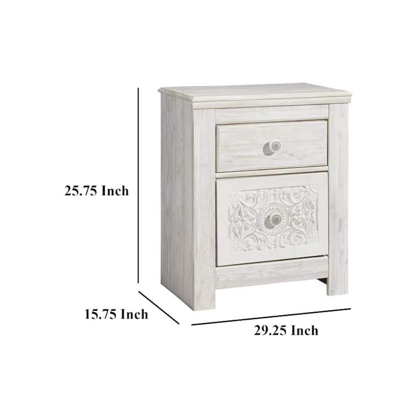 Paxy Nightstand, 2 Drawers, 2 USB Ports, Laminate Whitewash Finish