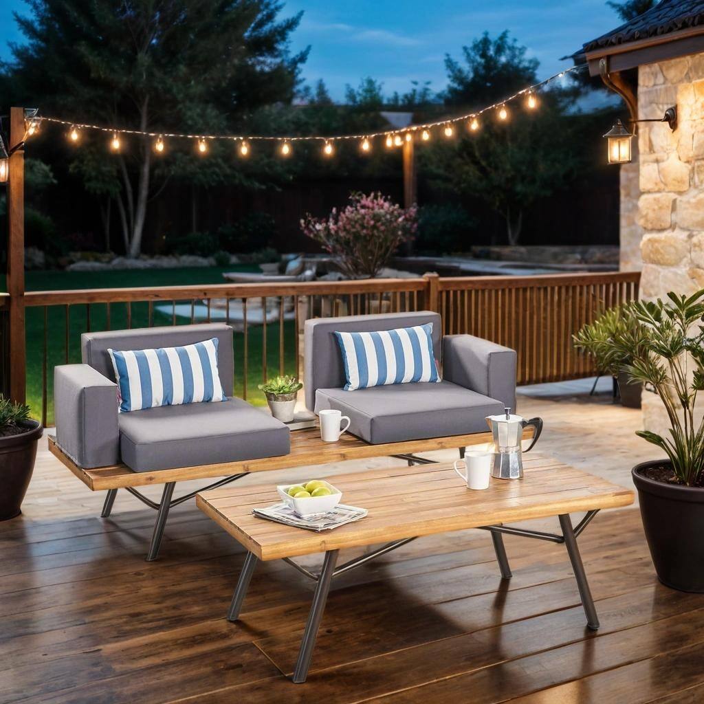 Patio Outdoor Furniture Loveseat Sofa Set with Coffee Table and Cushion