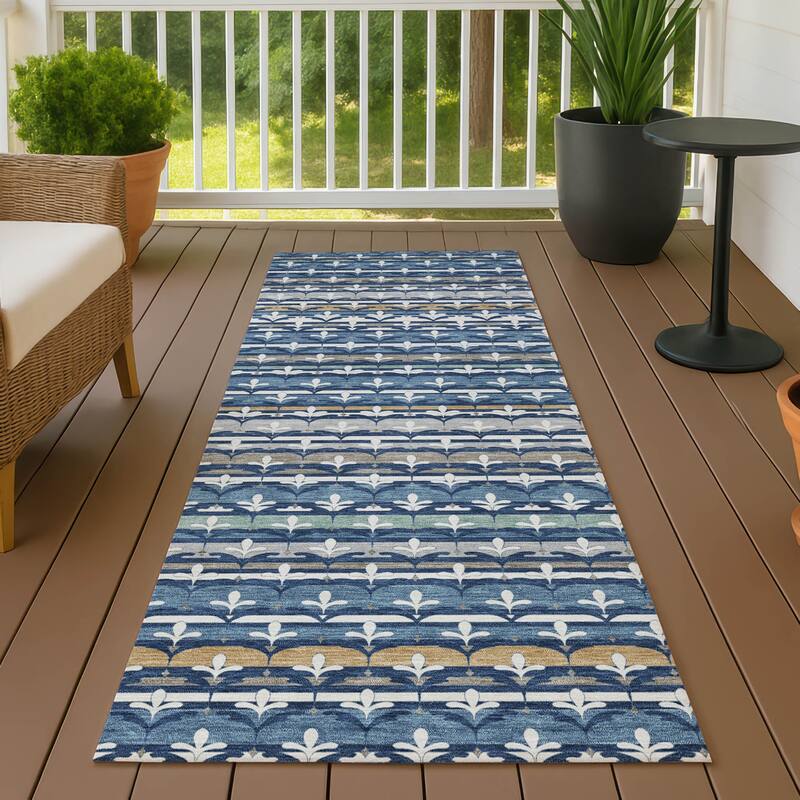 Machine Washable Indoor/ Outdoor Stripe Bramlage Chantille Rug - Navy - 2'3" x 7'6"