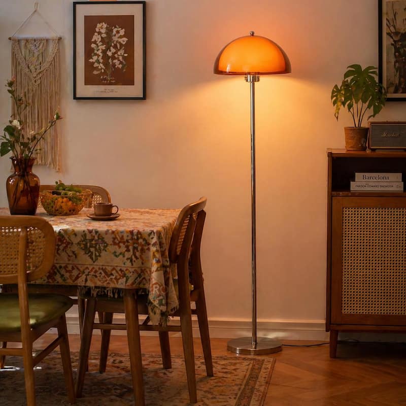 Mid-Century Modern Acrylic Mushroom Floor Lamp with Dual Shade