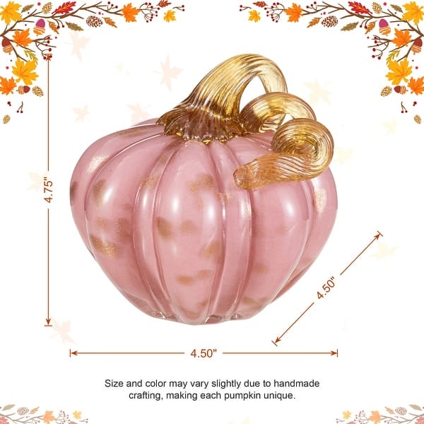 dimension image slide 6 of 13, Glitzhome Thanksgiving Handblown Glass Pumpkins Set Fall Harvest Table Centerpieces