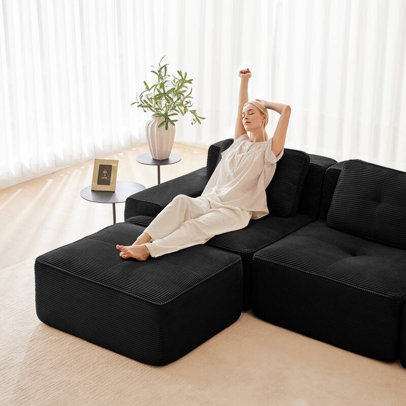 GDFStudio - Corduroy Modern 2-Seater 81.9" Cloud Modular Sectional Couch with Ottoman