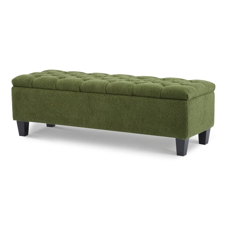 Roomfitters Tufted Storage Ottoman Bench, Faux Leather Upholstered Seat with Wood Legs, Entryway or Bedroom Use