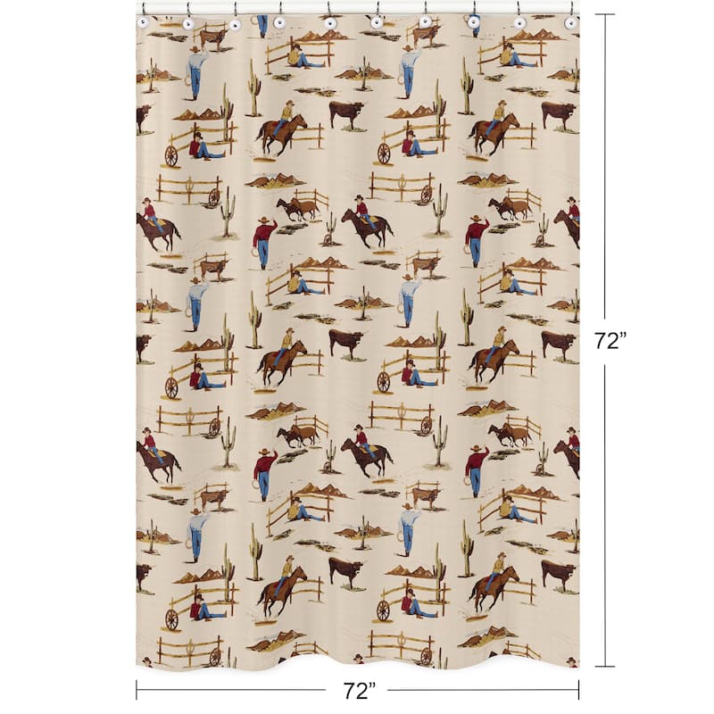 Sweet Jojo Designs Brown Western Cowboy Boy Bathroom Fabric Bath Shower Curtain Tan Wild West Southern Country Horse Cow Animal