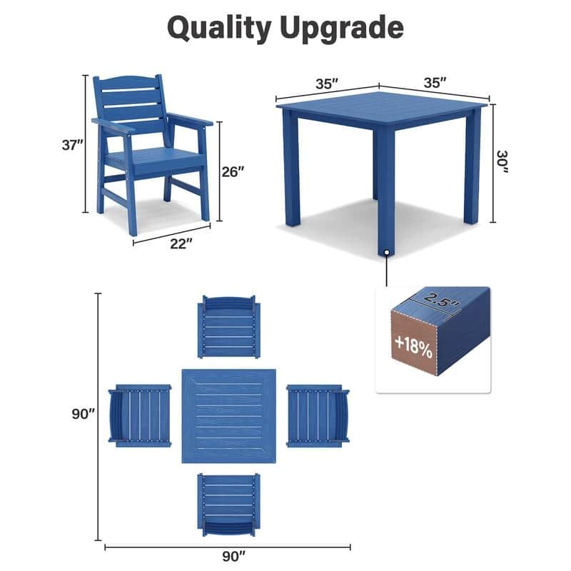 WINSOON 5-Piece HIPS All Weather Outdoor Patio Dining Sets,1-Table 4-Chairs