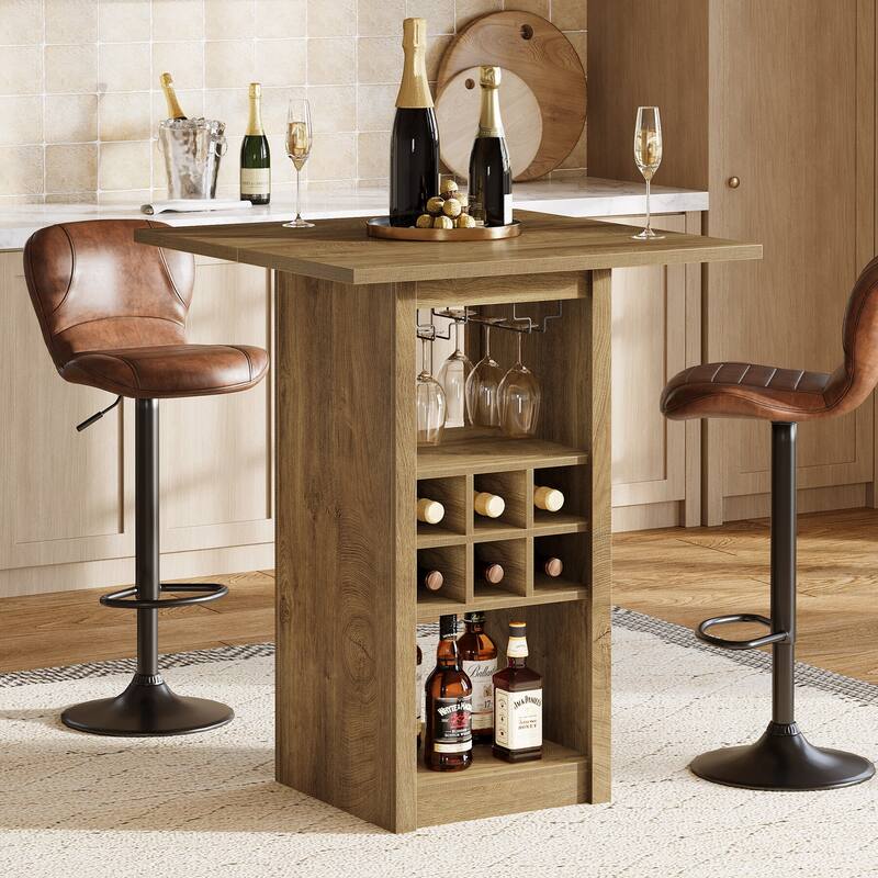 31.5-Inch Square Bar Table, 4-Tier Wood Counter Height Home Bar Unit