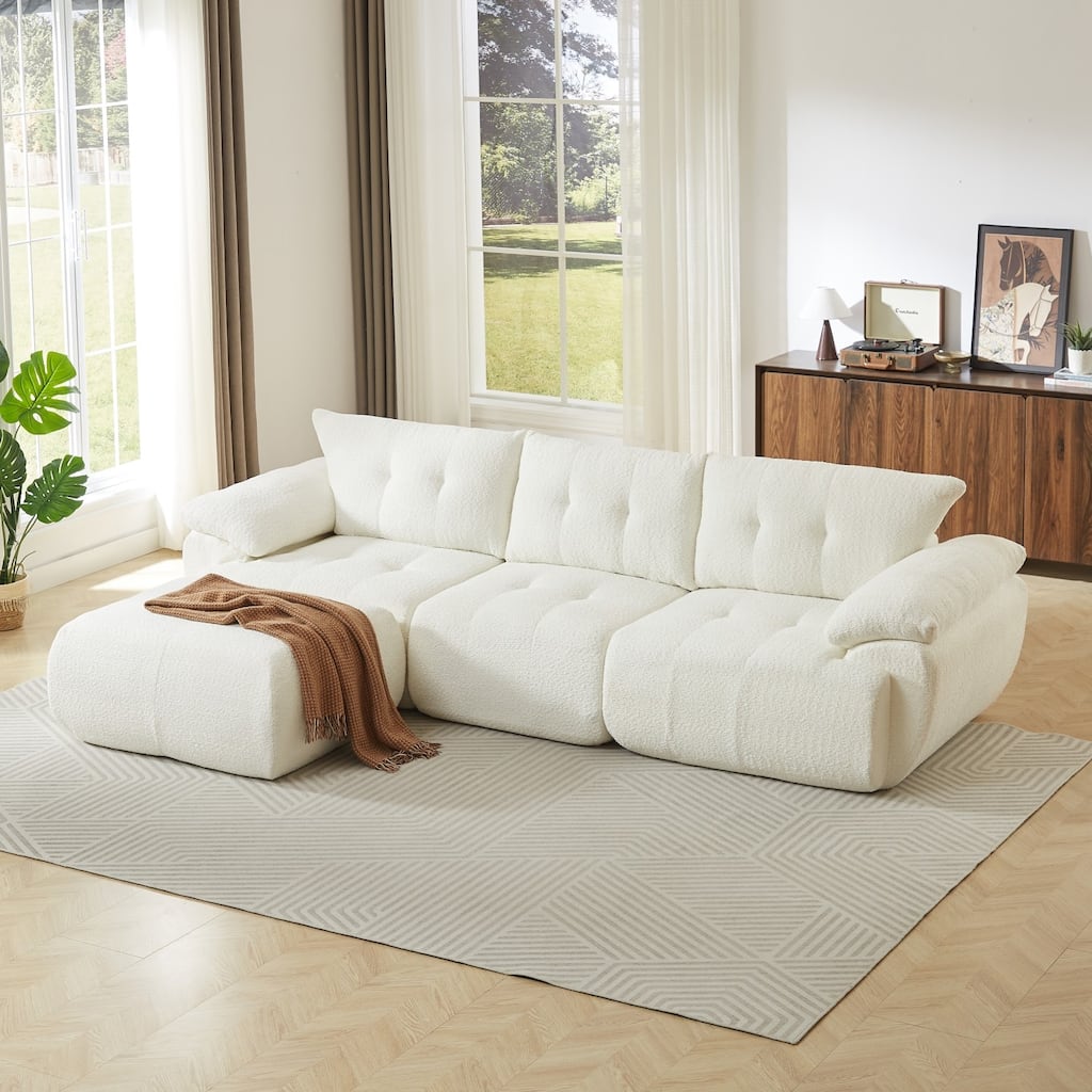 115" L-Shaped Chenille Sectional Compression Sofa with Micro-arc Armrests