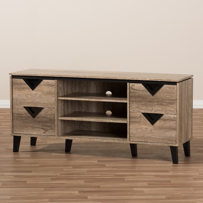 Beacon Modern and Contemporary Light Brown Wood 55-Inch TV Stand - 25.39" High x 55.51" Wide x 15.67" Deep