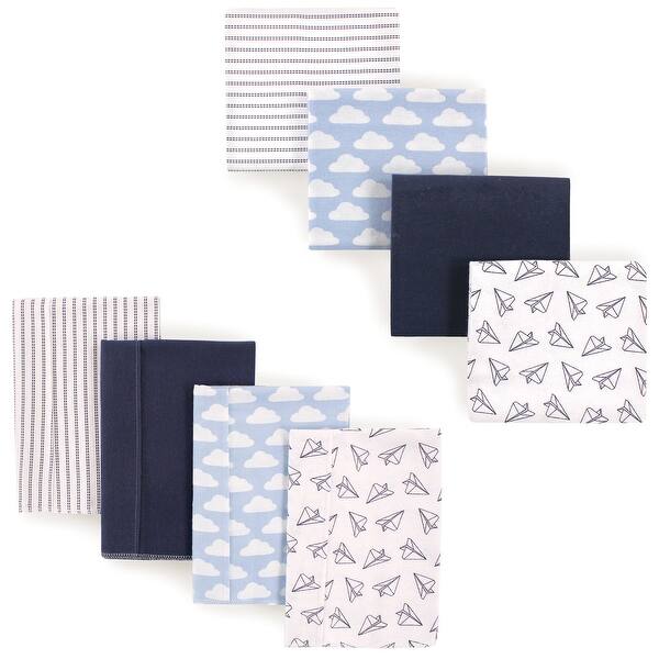 slide 1 of 1, Hudson Baby Infant Boy Cotton Flannel Burp Cloths and Receiving Blankets, 8-Piece, Paper Airplane, One Size One Size - Paper Airplane