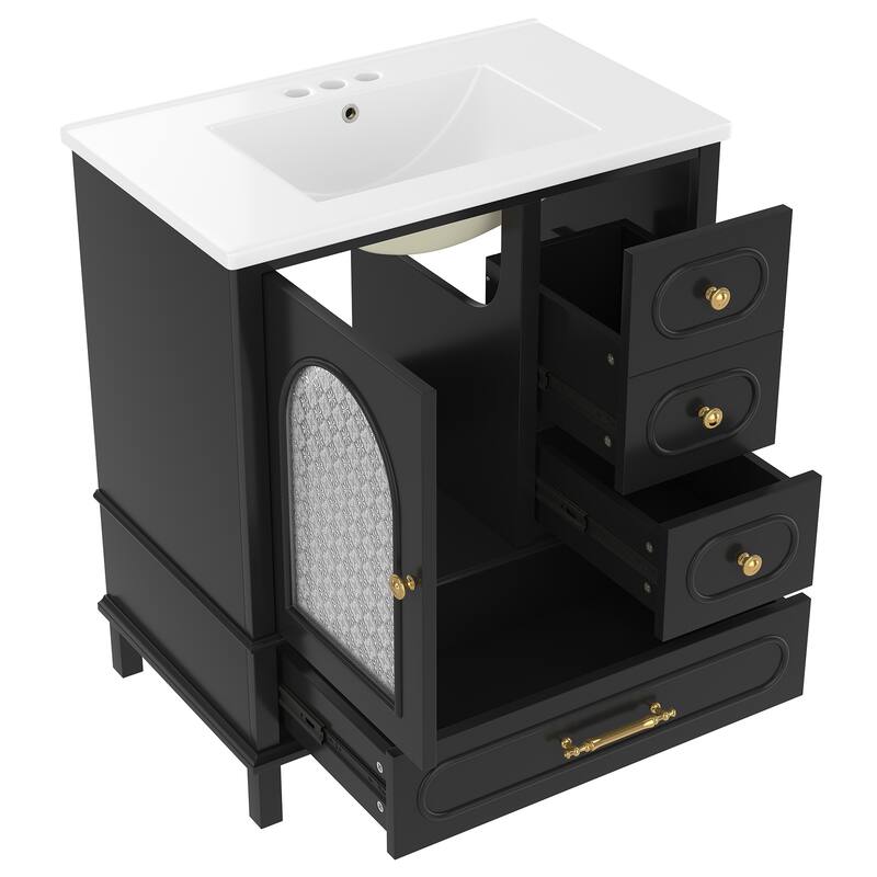 30" Bathroom Vanity with Sink, Free Standing Single Vanity Set with 3 Storage Drawers