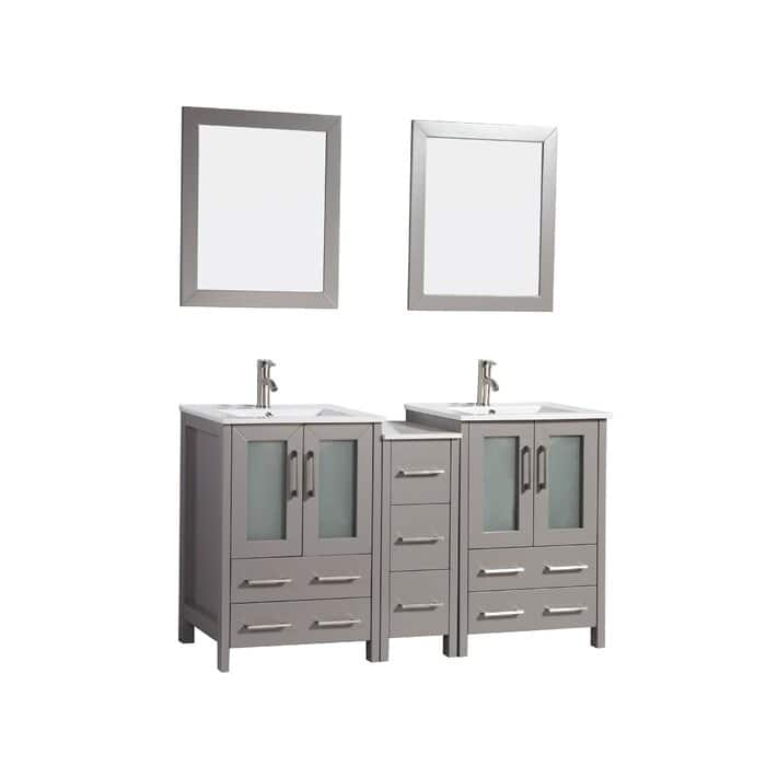 Vanity Art 60 in. Double Sink Bathroom Vanity with Top and Mirrors - 60 X 18.1 X 35.8