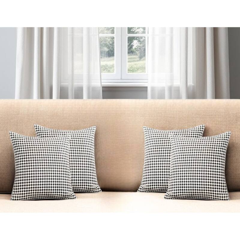 Set of Four 18" Black and White Houndstooth Fabric Throw Pillows - White/Black