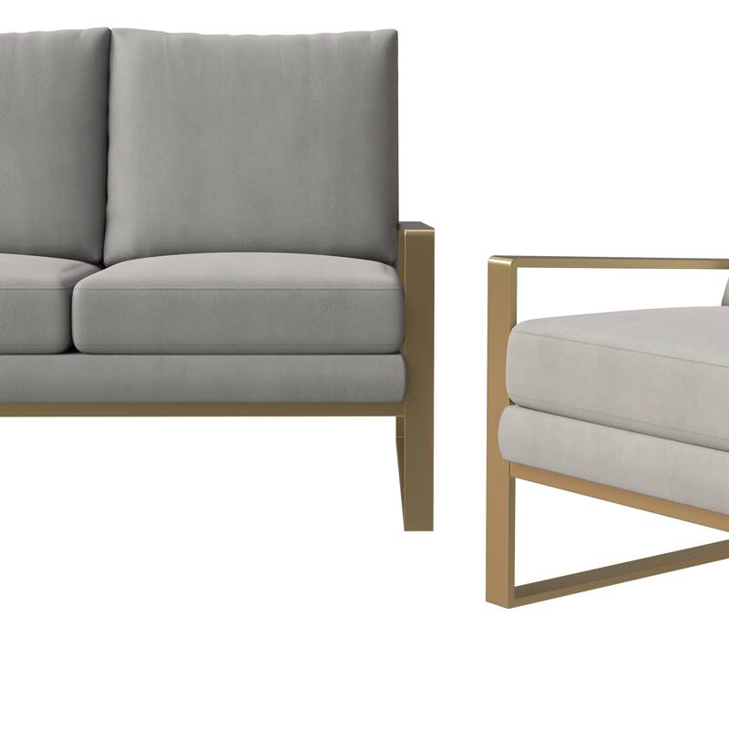 LeisureMod Modern 3-Piece Upholstered Velvet Sofa Set - Includes Sofa, Loveseat & Accent Chair for Home Office Living & Bed Room