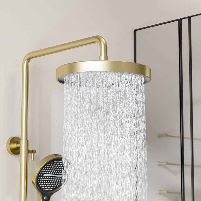 Modland 3-Function 11" Rainfall Shower System, Adjustable Slide Bar, 1.59GPM, Brushed Gold/Chrome