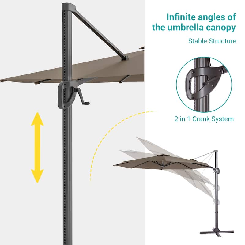 BONOSUKI 10FT Cantilever Patio Umbrella, Ultimate Outdoor Comfort with 360° Rotation and Canopy Angle Adjustment