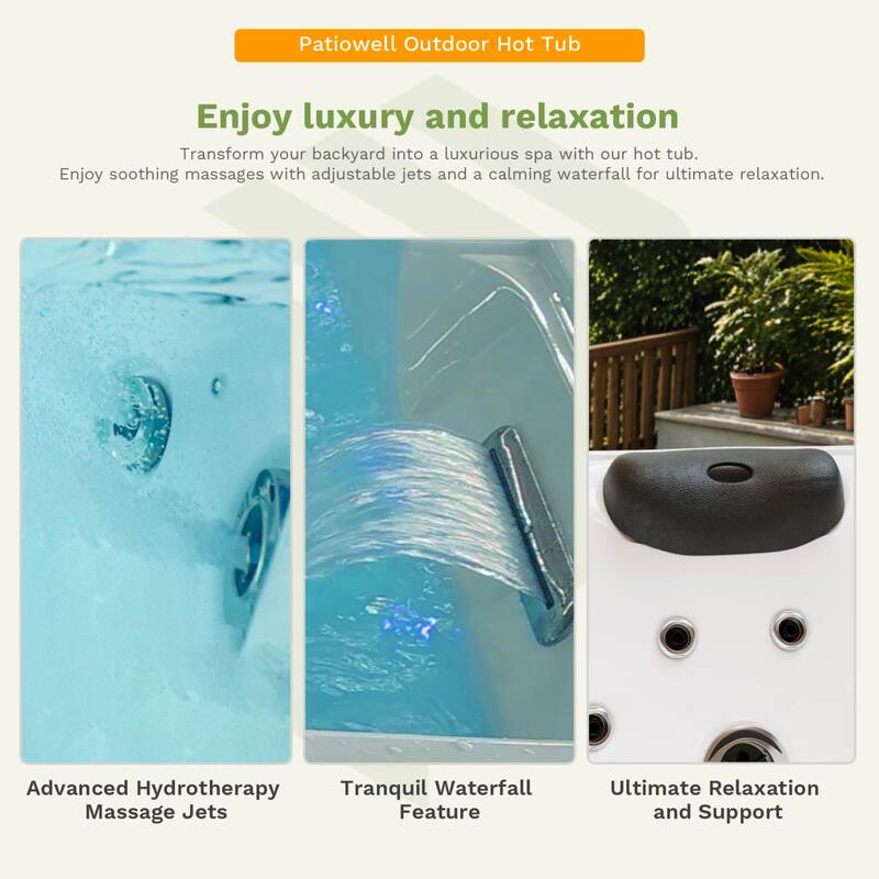 Patiowell 4-Person 41 Jets Hot Tub with Digital Control System-The Fresh Water System and LED Lighting-Intelligent