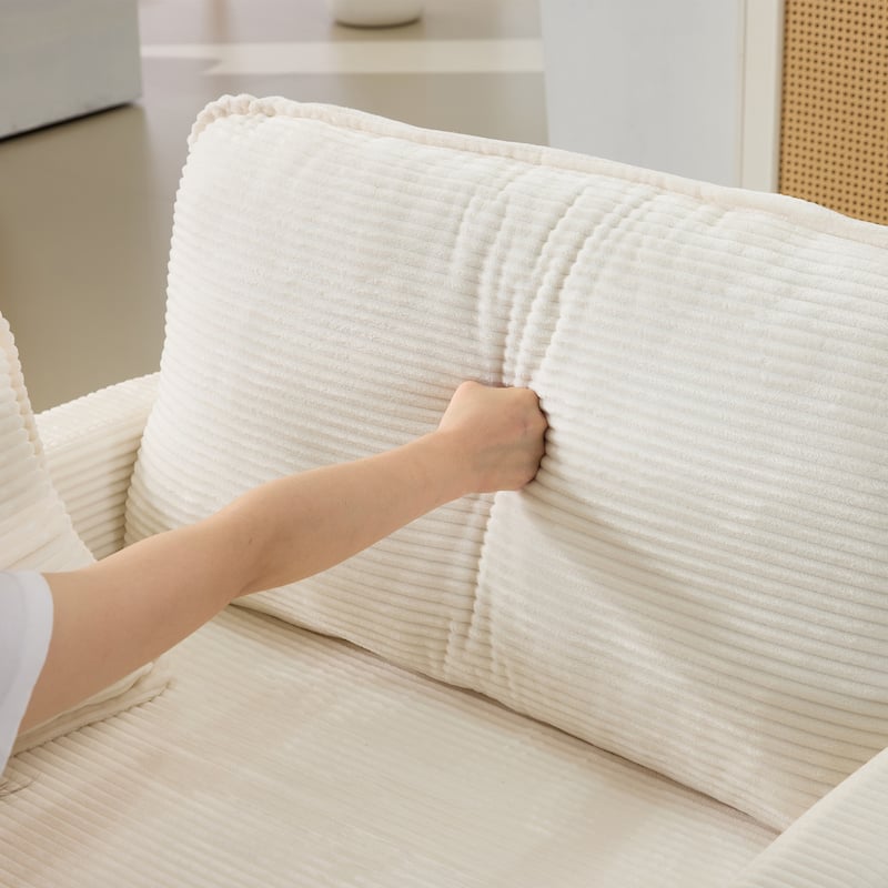 Plush Single Sofa Armchair & Ottoman Set of 2, Corduroy Chaise Lounge with Pillows - Compact Size for Living Room, Bedroom