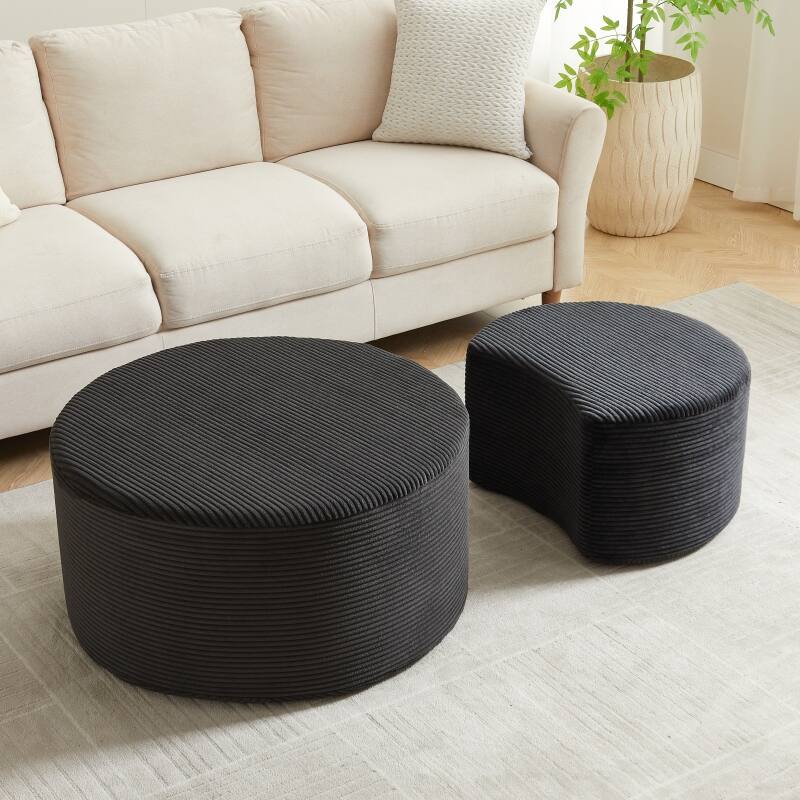 Roomfitters Nesting Ottoman Coffee Table Set of 2, Upholstered Round Foam Tables for Living Room