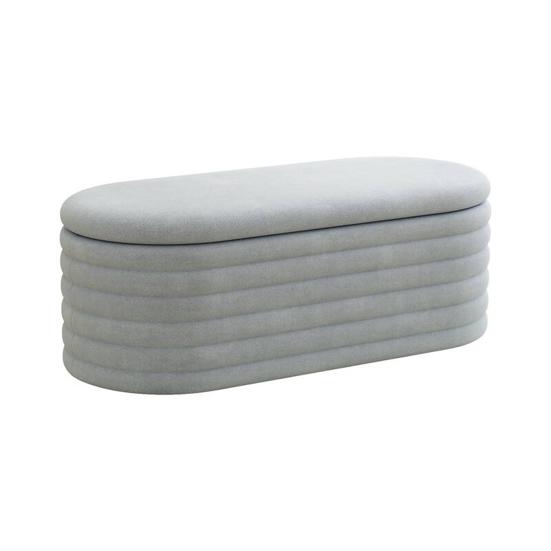 Storage Chenille Ottoman Bench Upholstered Fabric Storage Bench End of Bed Stool with Safety Hinge for Bedroom, Living Room
