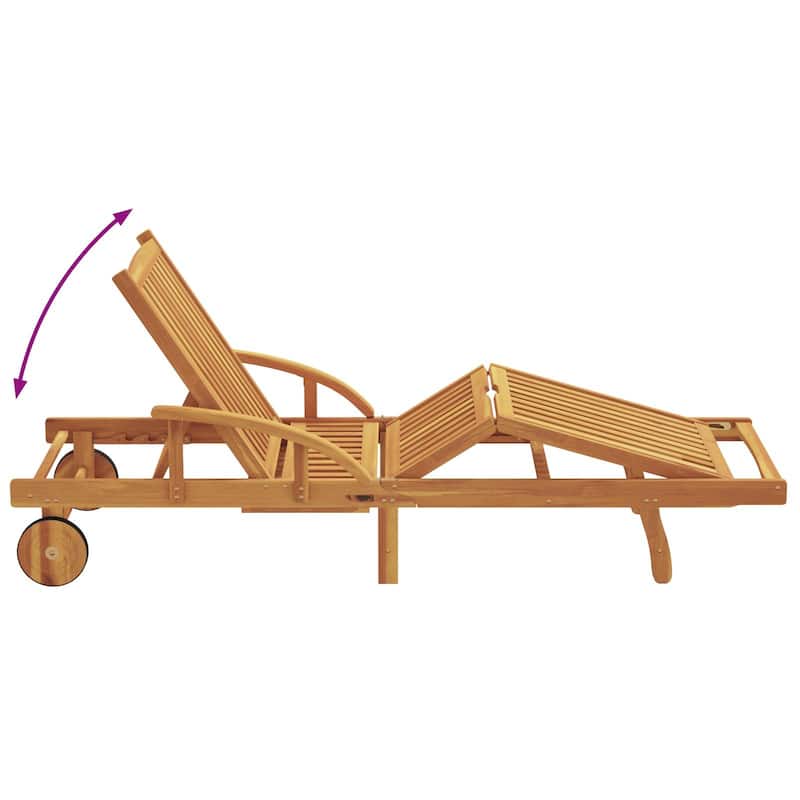 vidaXL Sun Loungers 2 pcs with Cushions and Wheels Red Solid Wood Acacia - 78.7 x 26.4 x 33.1
