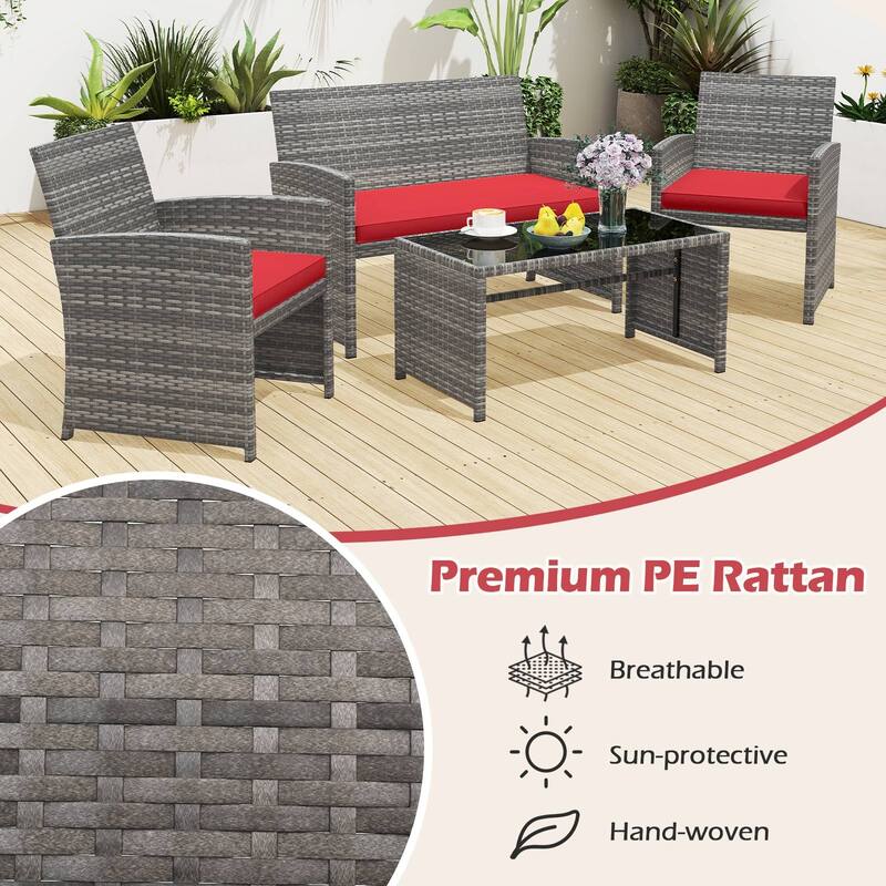 Gymax 2PCS 4 Piece Patio Furniture Set Outdoor Wicker Conversation Set