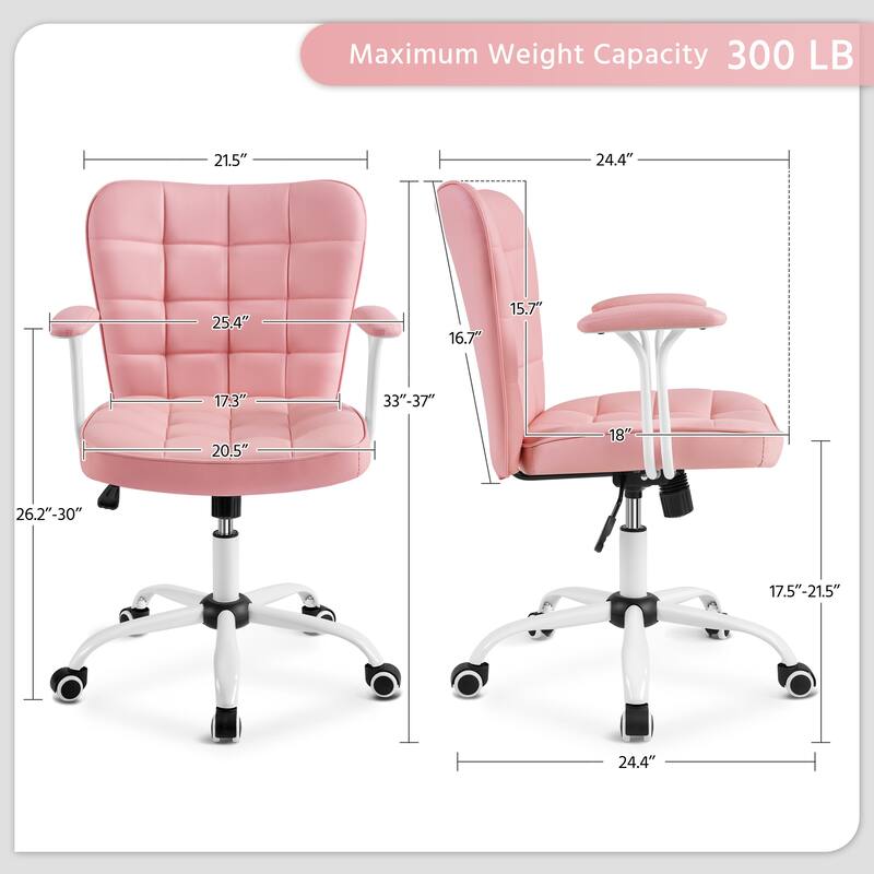Yaheetech Mid-Back PU Leather Upholstered Office Chair with Padded Arms&Rolling Wheels