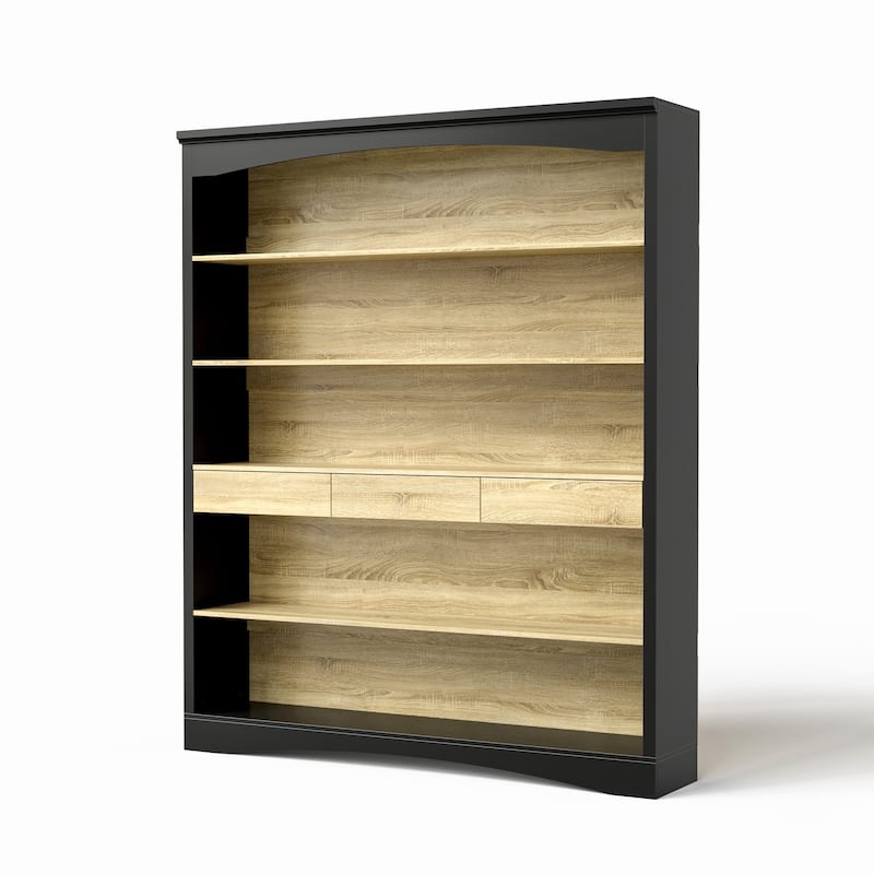 65" Tall Bookshelf with Drawers, Extra-Wide Storage Shelf Unit, Adjustable Wood Bookcase, Modern Display Cabinet