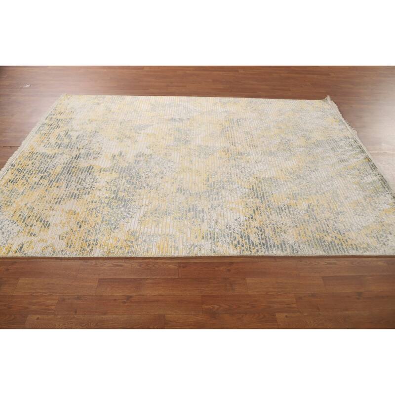 Striped Abstract Area Rug Hand-Knotted Wool Carpet - 5'6" x 7'10"
