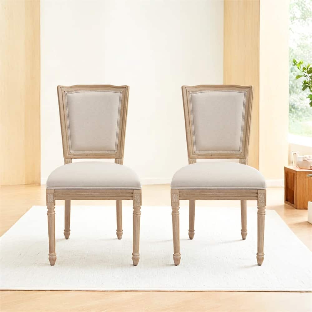 French Country Dining Chairs,Upholstered Chairs w/T-Shaped Back,2 PCS