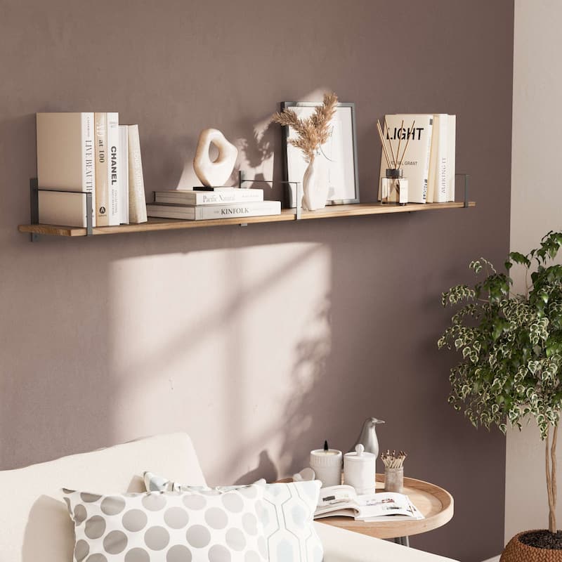 Wallniture Toledo Wood Board 48-60 Inch Long, 8'' Deep, Floating Shelf for Living Room, Rustic Shelf, Farmhouse Wall Decor, 1pc