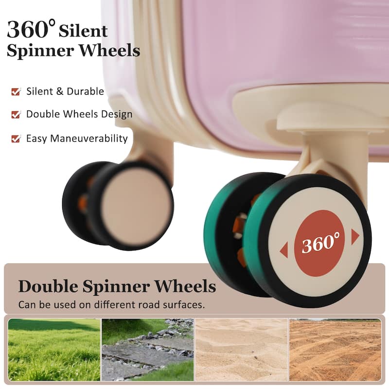 Luggage Sets 5 Piece with Half-opening, Hardside Carry On Suitcase Set with Double Spinner Wheel, with USB Port,TSA Locks