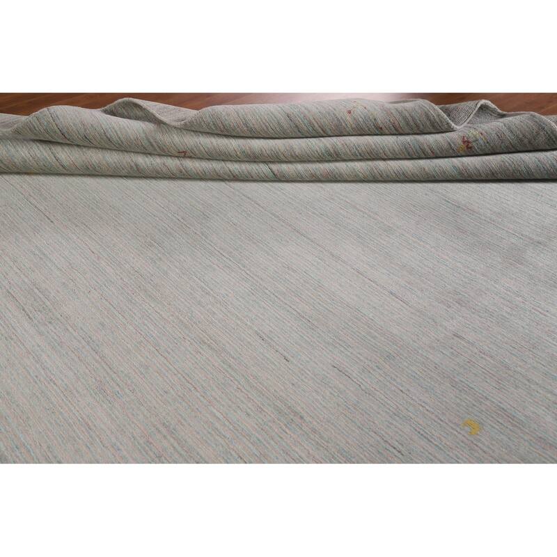 Beige Tribal Gabbeh Area Rug Hand-Knotted Wool Carpet - 8'9"x 11'8"