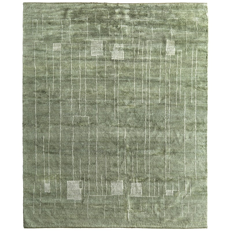 Grand Bazaar Fitzroy Hand Knotted Abstract Modern Area Rug - 9'6" x 13'6" - Green/Ivory