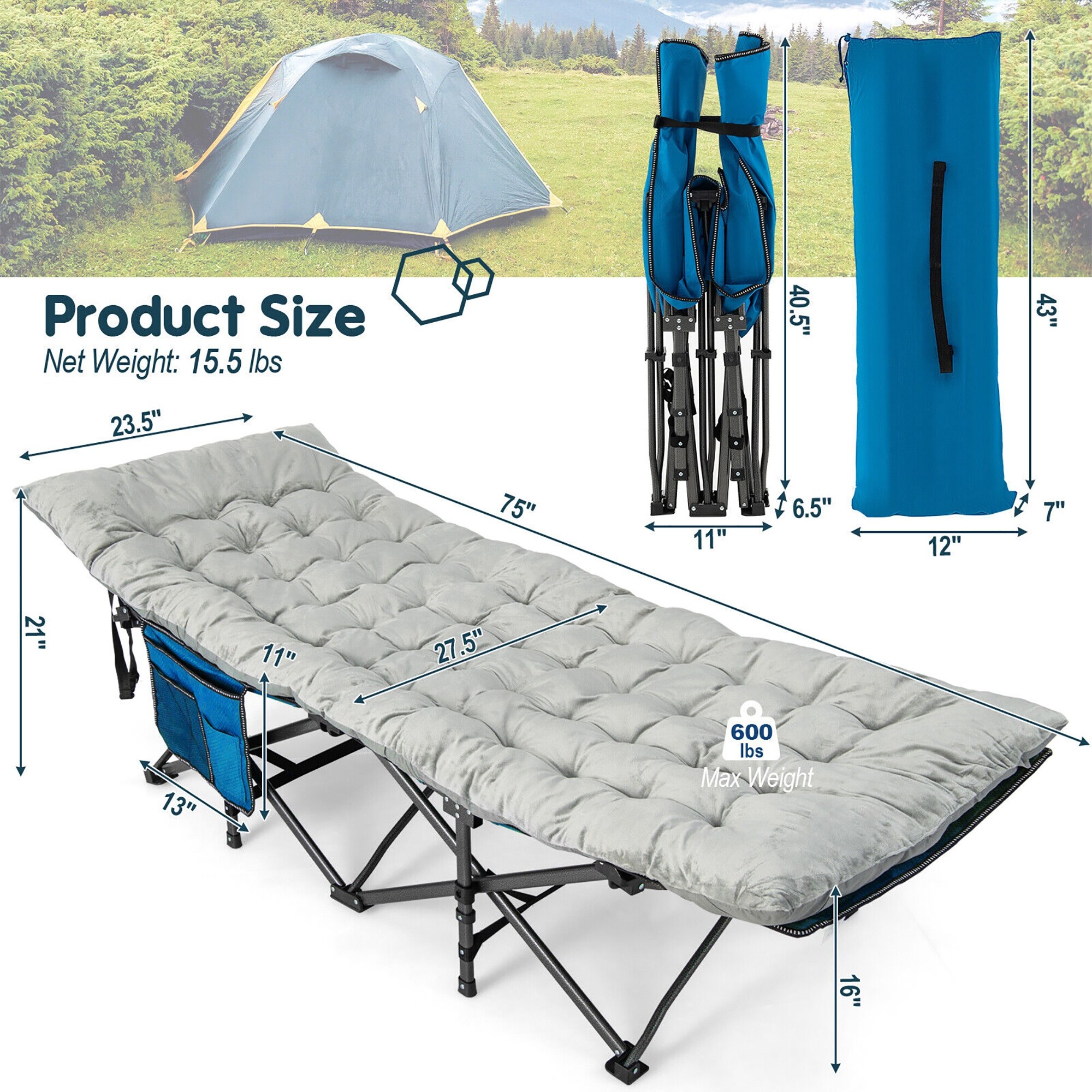 Camping deals cot dimensions
