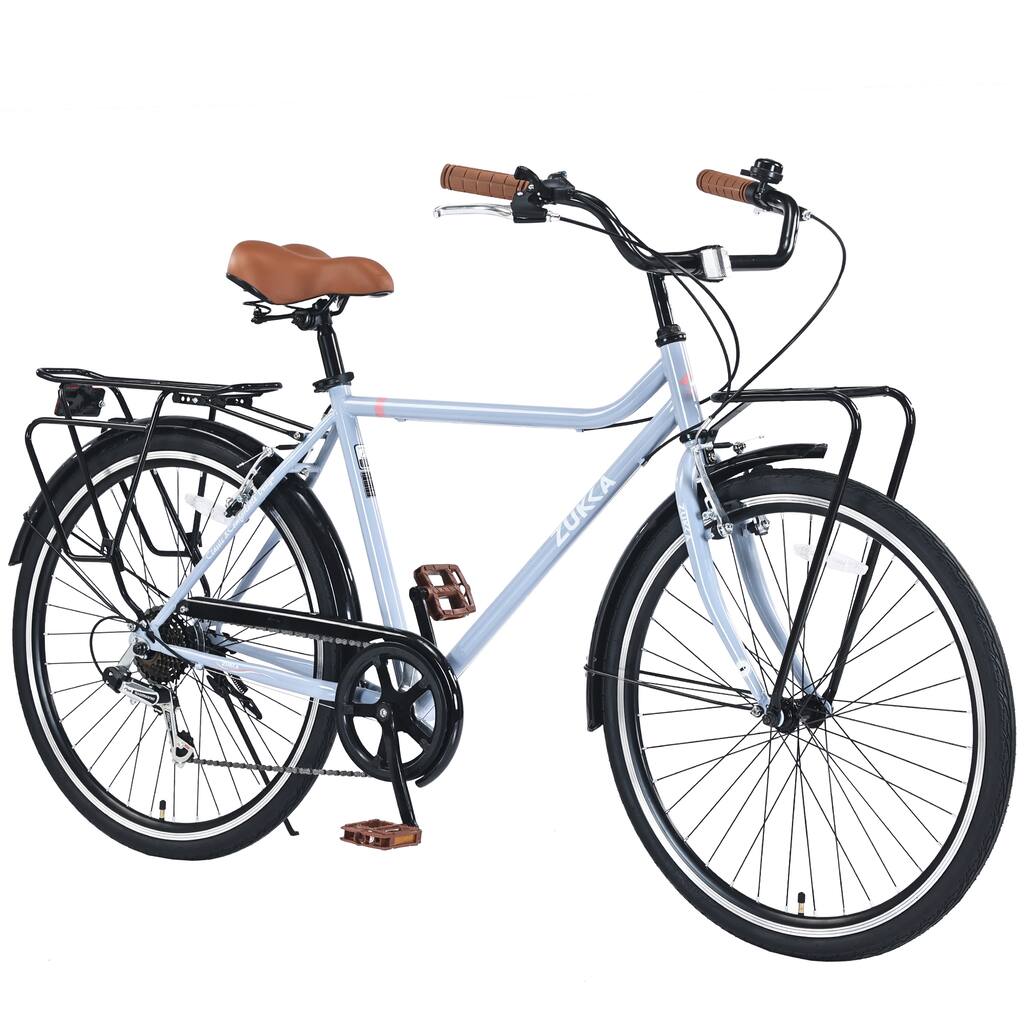 26 Inch Commuting Bike, Shimano 7 Speed Road Cycling Bike with Dual Disc Brakes, Steel Frame for Teens, 16 Years and Up
