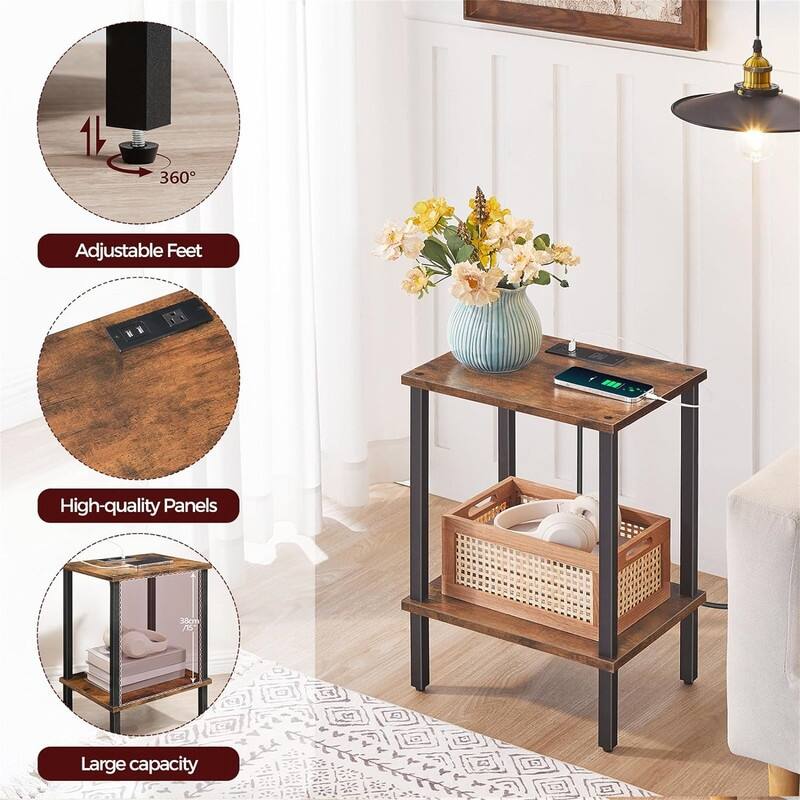 Side Table End Table with Charging Station