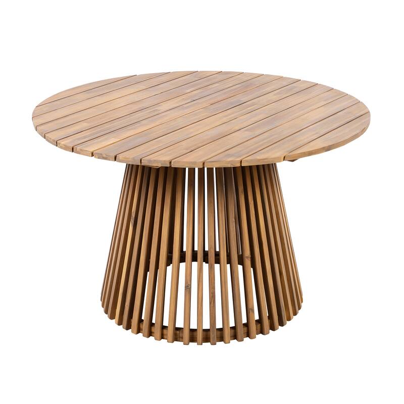 Acacia Wood Outdoor Round Dining Table 47 Inch Light Teak Patio Table for Backyard